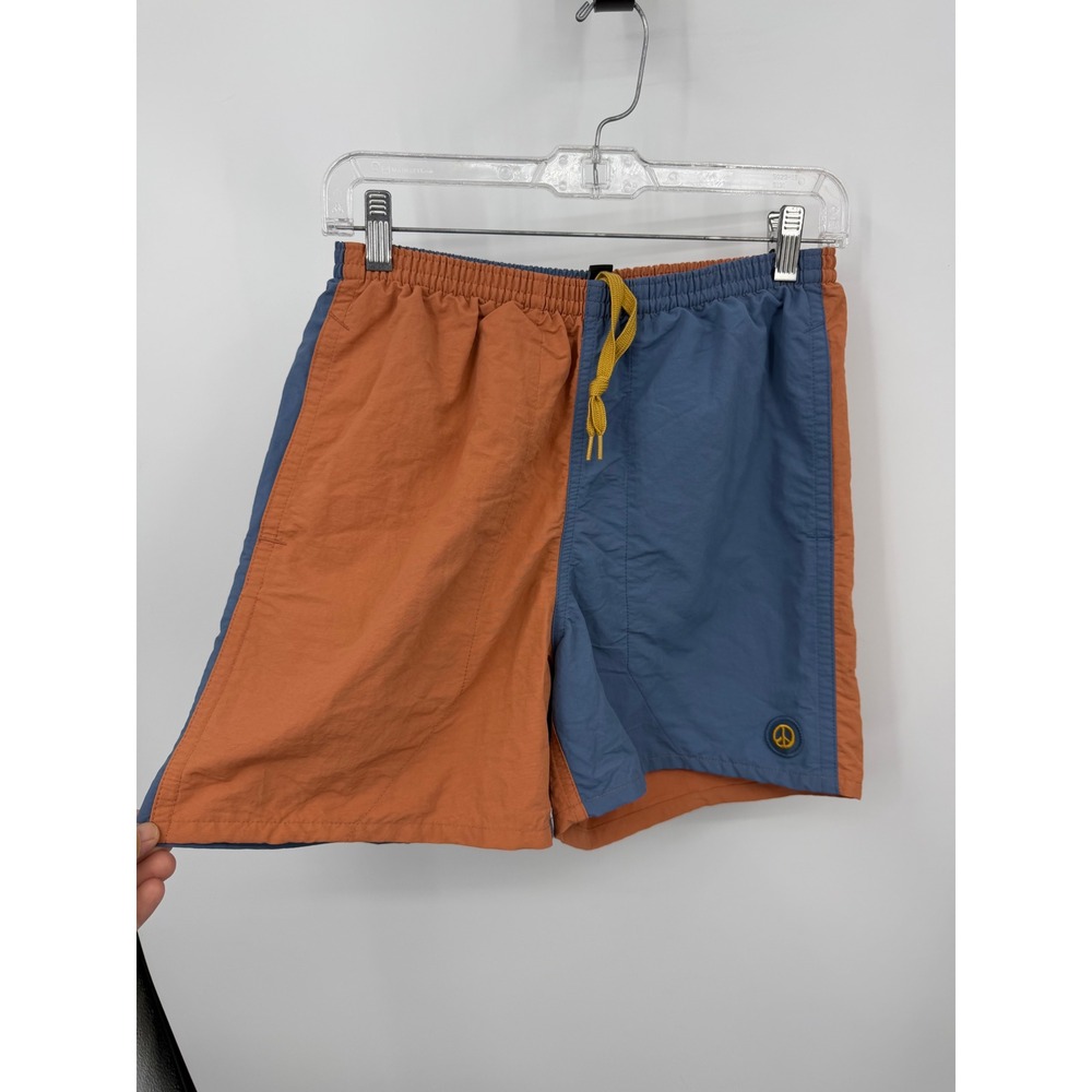 Patagonia Baggies Lights Shorts Mens XS Blue Orange Colorblock Peace sign logo